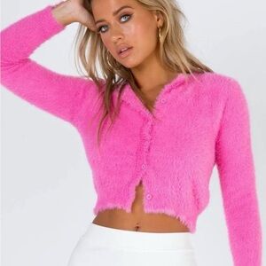 Princess Polly Hot Pink Fuzzy Cropped Cardigan